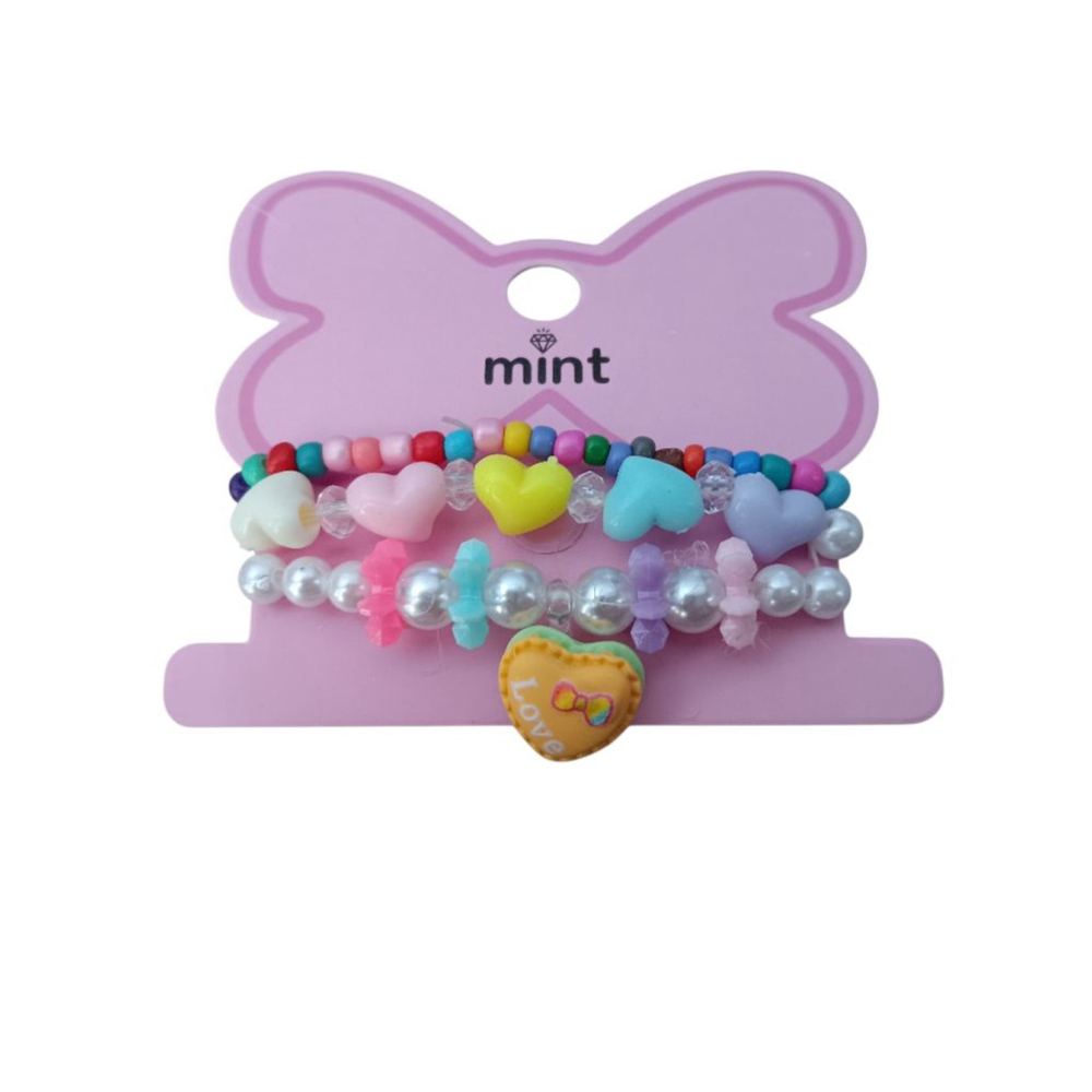 #53 Mint Heart Bead Kids Bracelet Set - Multicolor